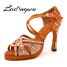 Ladingwu Brand Dance Shoes Latin Platform Salsa Dance Shoes Big Small Rhinestone Ballroom Dancing Shoes Cuba High Heel 10CM 2024 - buy cheap