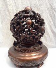 xd 001934 13" China Pure Bronze Buddhism FengShui Dragon Head Statue Deer Revolves Ball 2024 - buy cheap