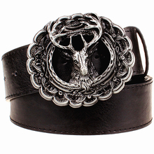 New leather belt metal buckle fashion reindeer belts  trend punk rock Elk style trend decorative belt men gift women 2024 - купить недорого