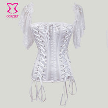 New 2016 Sexy Corsets And Bustiers Bridal Wedding Satin/Lace Short Sleeve White Corset Lingerie Corpetes E Espartilhos Gothic 2024 - buy cheap