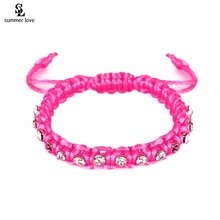 Pulseira de malha iralhada colorida para mulheres, bracelete com berloque de cristal branco ajustável, artesanal, presente 2024 - compre barato