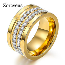 ZORCVENS Fashion Jewelry Ring Wholesale Elegant Stainless Steel Pave 2 Row Clear Crystal Ring For Women Party Accessories 2024 - buy cheap