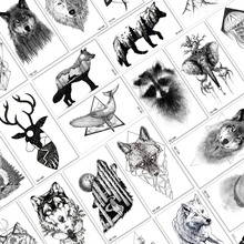 Tatuagens temporárias de animais pretos coce, tatuagens de arte corporal de lobo, braço, pernas, papel para adultos, à prova d'água, adesivo de folhas realistas 2024 - compre barato