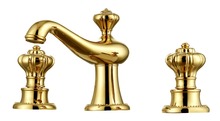 Free ship 3 Holes widespread 8" Crown Handles Bathroom lavatory Sink Faucet mixer tap deck mounted Gold color 2024 - buy cheap