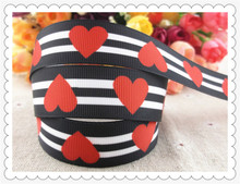 2013 new arrival 7/8" (22mm) stripe red love heart printed grosgrain ribbon Valentine's day ribbon hair bows wholesale 50 yards 2024 - buy cheap