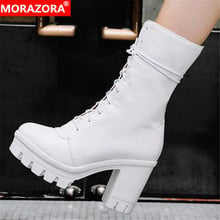 MORAZORA 2020 Newest ankle boots women round toe high heels platform boots lace up autumn winter punk shoes woman Short boots 2024 - buy cheap