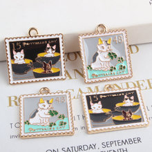 Wholesale 40pcs/Lot 26*28MM Gold Tone Enamel Alloy Chunky Necklace Pendants Kawaii Animal Cat Oil Drop Floating Charms Pendant 2024 - buy cheap