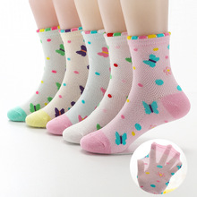 5 пар/лот, весенне-летние новые детские носки, хлопковые Дышащие носки с бантом, детские носки для девочек, От 3 до 12 лет 2024 - купить недорого