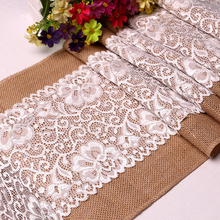 Vintage Burlap Jute Lace Linen Wedding Table Runners Christmas 30cmx180cm Morden Tafelloper Wedding Chemin De Table Restaurant 2024 - buy cheap