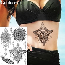 Fashion Women Waist Henna Mandala Flower Tattoos Stickers Black India Lace Feather Tattoo Temporary Body Arm Custom Tato Decals 2024 - buy cheap