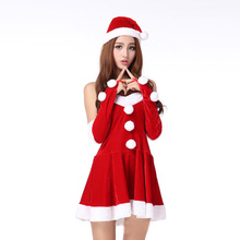 New Christmas Dress Adult Female Cos Christmas Dress Sleevelet Hat Sets Sexy Sweet Miss Santa Cosplay Halloween Costumes Dresses 2024 - buy cheap