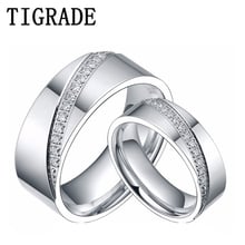 1pc 6/8mm Titanium Ring Men Women CZ Inlay Promise Jewelry Eternity Couple Rings Matching Set Wedding Band Valentines Day Gift 2024 - buy cheap