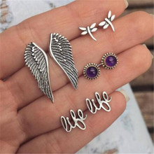 Trendy Vintage Crystal Bohemian Earrings Set Punk dragonfly angle Wing Stud Earrings for Women Grils Wrod brincos New 2024 - buy cheap