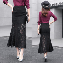 Free Shipping 2021 Slim High Waist Long Maxi Lace Flower Skirts For Women Plus Size S-2XL Mermaid Style Skirts Spring And Summer 2024 - buy cheap