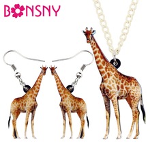 Bonsny Statement Acrylic Jungle Giraffe Earrings Necklace Chain Collar Wild African Animal Jewelry Sets For Women Girls Teens 2024 - buy cheap