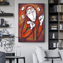 Abstract Poker Man Canvas Art Vintage Oil Painting Bright Color Big Posters Print Crazy Wall Art Aisle Death Gaze Tableaux Salon 2024 - buy cheap