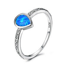 Anillos de Compromiso de plata de bambú para mujer, joya de gota de agua de ópalo de Fuego Azul, joyería de lujo para boda, regalo de cumpleaños 2024 - compra barato