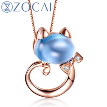 ZOCAI 18K rose gold 1.9 CT Certified Topaz gemstone cat shape pendant 0.01 ct diamond 925 silver chian necklace D03484 2024 - buy cheap