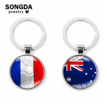 SONGDA Novelty World Flag Football Keychain Souvenir France/Australia Flag Glass Gem Bag Pendant Soccer Club Fan Key Ring Holder 2024 - buy cheap
