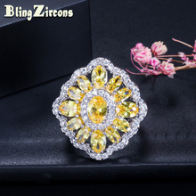 BeaQueen-anillo de compromiso con piedra de circonia cúbica para mujer, sortija grande, flor amarilla, regalo de boda, R072 2024 - compra barato