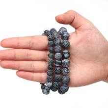 Fashion Design 8mm 10mm 12mm Black Dream Fire Dragon Veins Natural Stone Beads Dyed Color Bracelet Bangles for Strand Jewelry 2024 - buy cheap