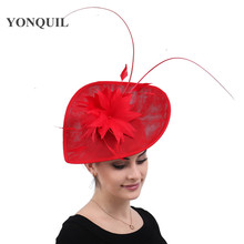 Ladies Elegant Kentucky Derby Fascinators Church Red Hats Women Wedding Weadwear Feathers Hair Wccessories Bridal Race Headpiece 2024 - buy cheap