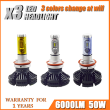 X3 Car Headlight LED lamp 50W 12000LM 3000K 6500K H1 H4 H11 H7 9005 HB3 Aviation aluminum CSP Hi/lo Beam DC9-32V 8000K bulb 2024 - buy cheap