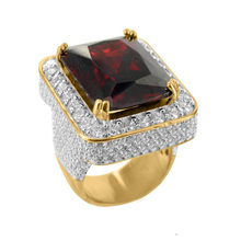 2017 high quality jewelry wholesale promotion red green black big stone gold silver color hip hop bling mens micro pave ring 2024 - купить недорого