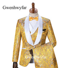 Terno de luxo da gwenhwypressão 2019, terno masculino de ouro e flor, para noivado, casamento, slim fit, 3 peças, terno de baile personalizado 2024 - compre barato