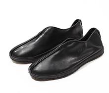 Zapatos de vestir negros de punta redonda para hombre, calzado de oficina de cuero genuino, hecho a mano, sin cordones, a la moda, nuevos 2024 - compra barato