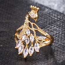 2018 Vintage Boho Big peacock Ring Gold For Women Fashion Statement Jewelry Austria Crystal Rings Gold Color Finger BandS 2024 - buy cheap