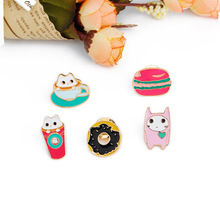 Fashion Personality Cartoon Cute Cat Hamburger Coffee Drink Donuts Brooch Pins Denim Lapel Badge Hat Collar Enamel Pin Brooches 2024 - buy cheap