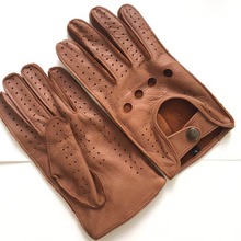 Free shipping Men's Fall and Winter Genuine Leather Gloves New Fashion Brand Brown Warm Driving Unlined Gloves Goatskin Mittens 2024 - buy cheap