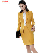 Fall Winter Sets Elegant Yellow Formal Uniforms Styles Blazers Suits With Skirt and Jackets Set For Women Business Work Wear 914 2024 - buy cheap