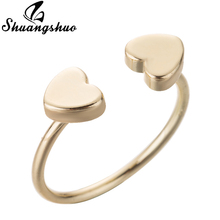 Shuangshuo Antique Heart Wedding Rings for Women Fashion Double Heart Engagement Ring Gold Christmas Gifts for Women bijouterie 2024 - buy cheap