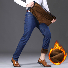 Autumn Winter Men Stretch Jeans Thick Fleece Smart Causal Fashion Business Denim Warm Pant Man High Quality Plus Size  Jean 2024 - buy cheap