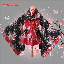 VEVEFHUANG-Conjunto de Kimono de flores de cerezo para mujer, de imitación de seda, disfraz de Anime de mucama de dibujos animados, Halloween, Lolita 2024 - compra barato