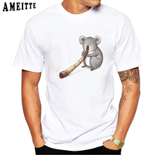 Cool Koala Playing the Didgeridoo Print T-Shirt Summer Men T-shirt Funny Musical instrument Lovers Art Casual Tees Cool Boy Tops 2024 - buy cheap