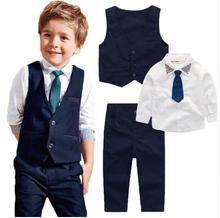 baby Boys Clothes Suit 2019 summer Cotton Long Sleeve Tie T-shirts +Vest + Pants 3pcs Gentleman Kids Children's Clothing Set 2024 - buy cheap