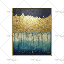 Pintura en lienzo de bosque de árboles dorados abstractos, póster moderno, imágenes de pared hechas a mano para sala de estar, Cuadros nórdicos Decorativos 2024 - compra barato