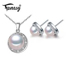 FENASY Trendy Jewelry Sets Natural Freshwater Pearl Round Pendant 925 Sterling Silver Necklace For Women Pearl Earrings 2024 - buy cheap