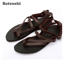 Sandalias romanas de cuero genuino para hombre y Mujer, zapatos de verano, calzado de playa, Gladiador negro y marrón, talla grande 46, 2020 2024 - compra barato