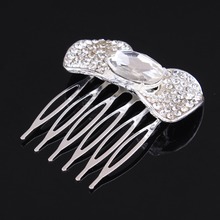 New silver color metal oval galss stone bow charm fashion headwear comb ornament jewelry accessories 2024 - buy cheap