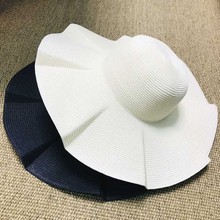 Women Solid Black white Beach Sun Hat Wide brim Paper Straw Hat UV UPF50 Travel Foldable Brim Summer UV Hat Kentucky derby hat 2024 - buy cheap