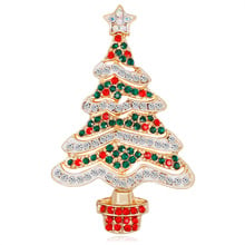 Broche esmaltado colorido revestido de ouro, broche de metal, árvore de natal, pino, pedra de cristal, folhas, strass, listras leves, broches 2024 - compre barato