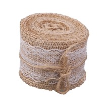 Yute Natural 2m cinta de arpillera con detalle de encaje, 5cm anchos fiesta boda decoración encaje Trim AA8002 2024 - compra barato