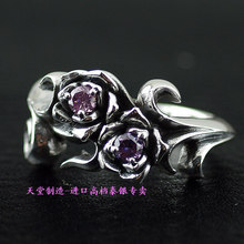 925 Чистое серебро, серебряное фиолетовое двойное циркониевое импортное кольцо с розой 2024 - купить недорого