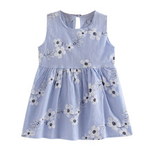 Kids Girl Sleeveless Dress 1-7 Years Summer Girls Prined Flower Dresses Children Clothes Baby Cotton Princess Dress Outfits 2024 - buy cheap