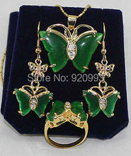 Wholesale**** green Natural stone Butterfly earrings pendant ring size 7 8 9 # 2024 - buy cheap