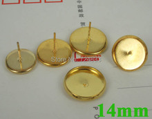 14mm Golden tone plated Blank Earrings post Bases Round Bezel Tray Cabochon stud Earrings Settings Diy Findings Wholesale 2024 - buy cheap